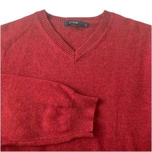 J Crew Mens Red V Neck Slim Fit 100% Merino Wool Sweater Size L
